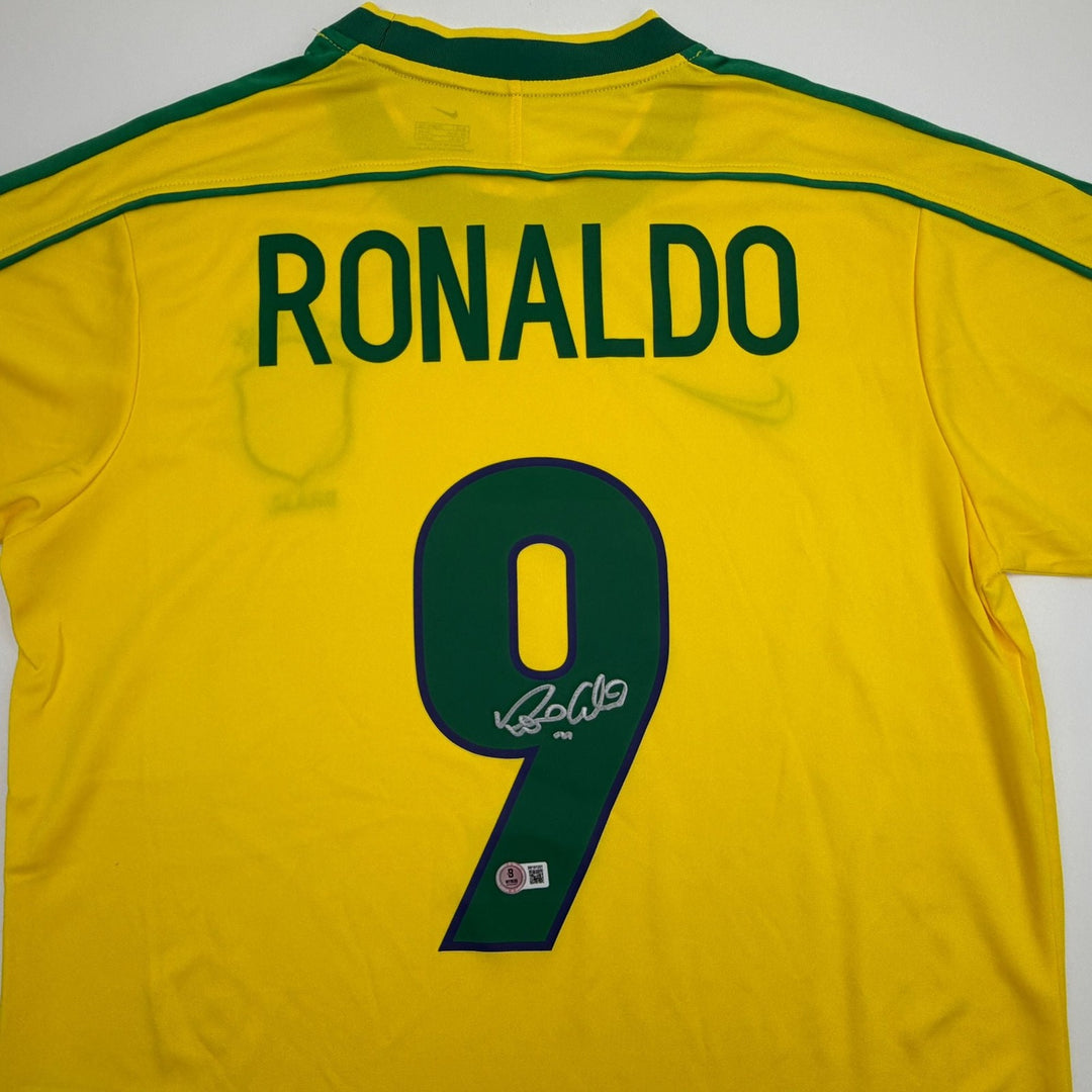 Autographed/Signed Ronaldo Nazario Brazil Yellow Jersey Beckett BAS COA #2