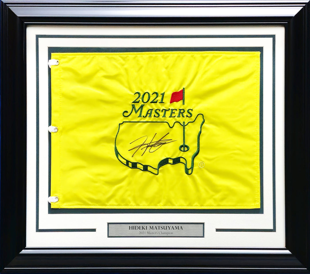 Hideki Matsuyama Signed Framed 2021 Masters Golf Pin Flag Winner Beckett BAS QR