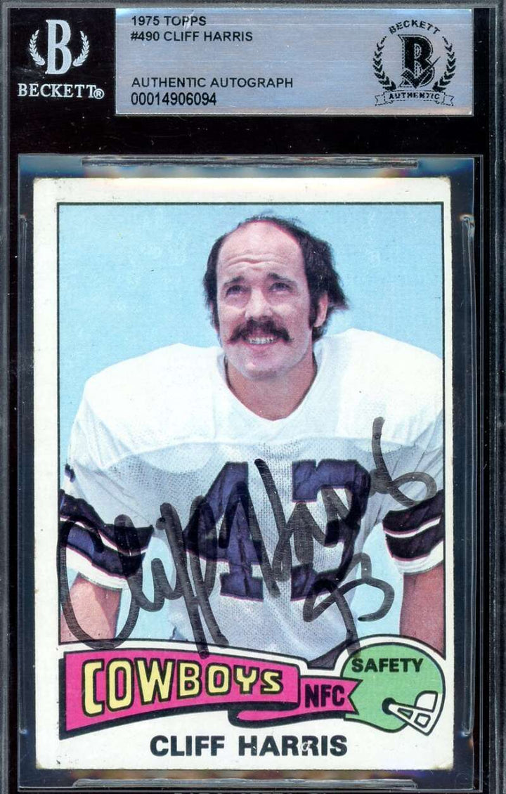 Cliff Harris Beckett BAS Signed 1975 Topps Rookie Autograph
