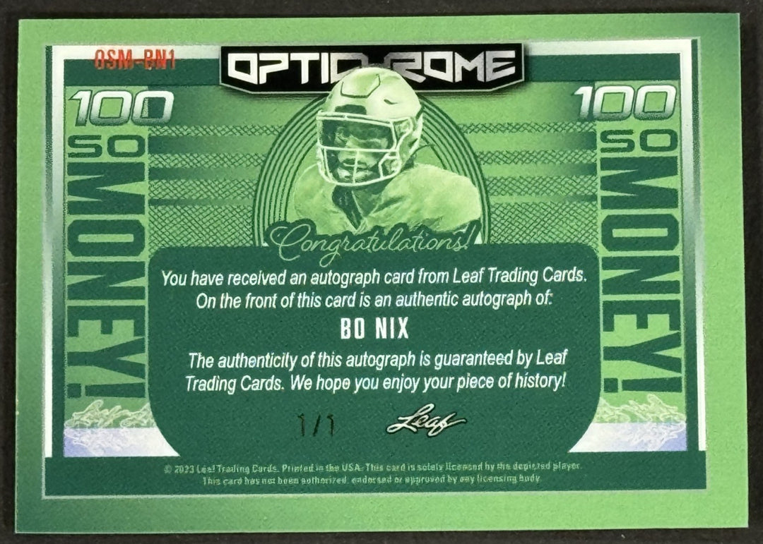 2023 Leaf Bo Nix Optichrome 1/1 RC Auto Mint #OSM-BN1 Oregon Denver Broncos QB