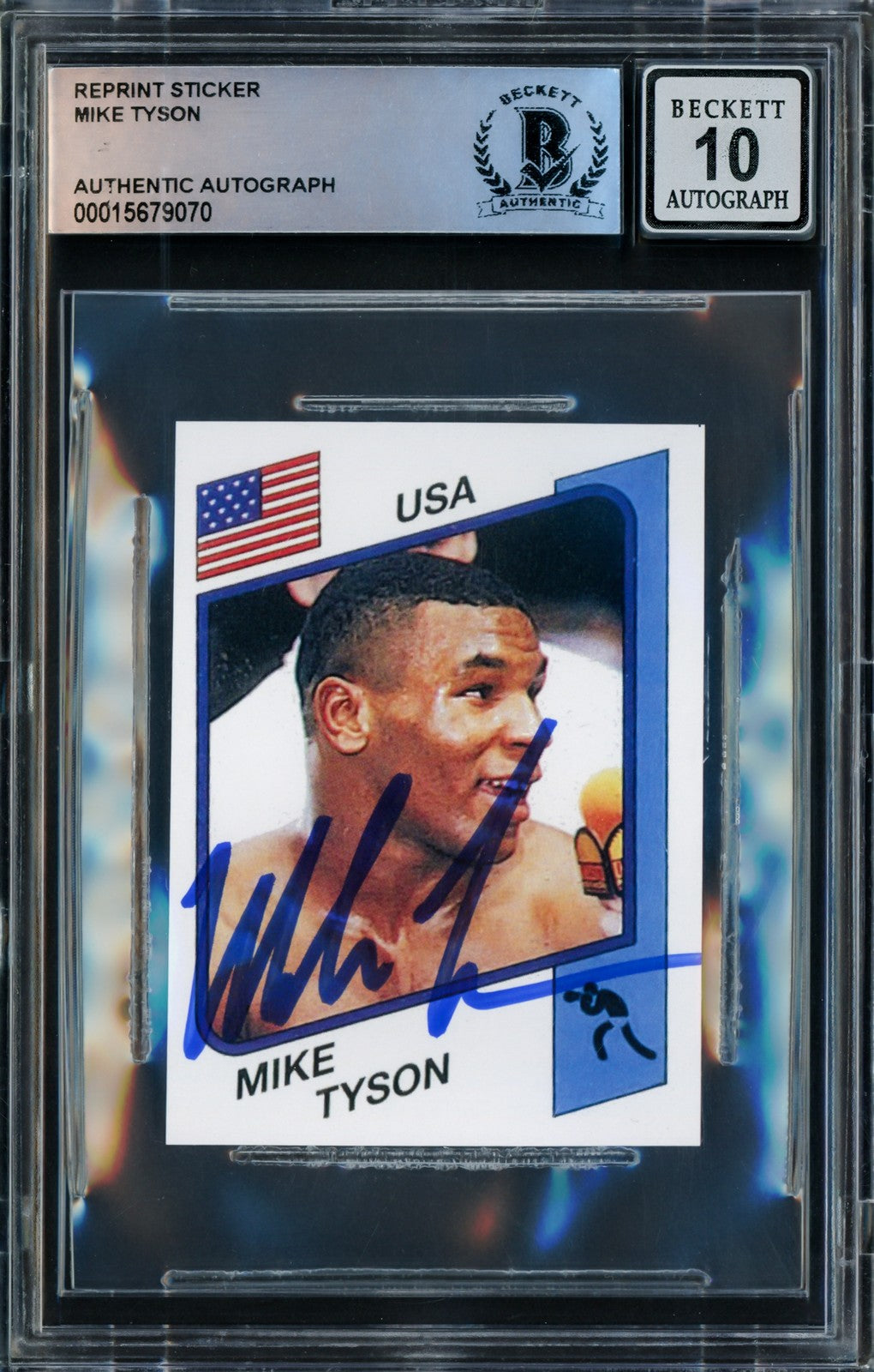Mike Tyson Auto 1986 Panini Supersport Reprint RC Sticker Card 153 Auto 10 BAS
