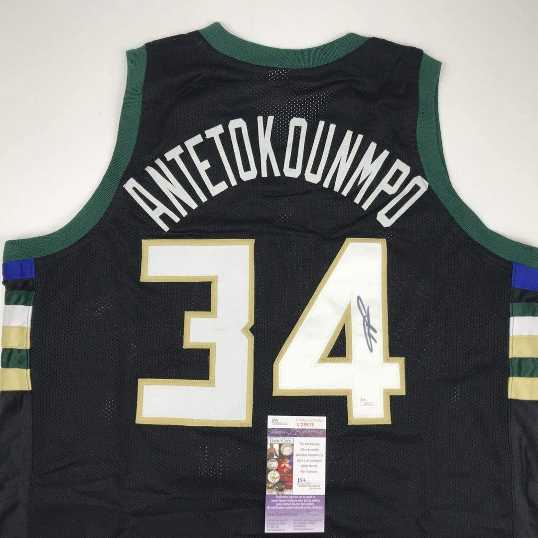 Signed GIANNIS ANTETOKOUNMPO Milwaukee Black Jersey JSA COA Auto