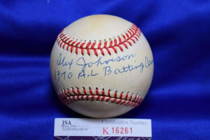 Alex Johnson JSA COA Autograph American League OAL Signed Baseball 1970 AL Batti