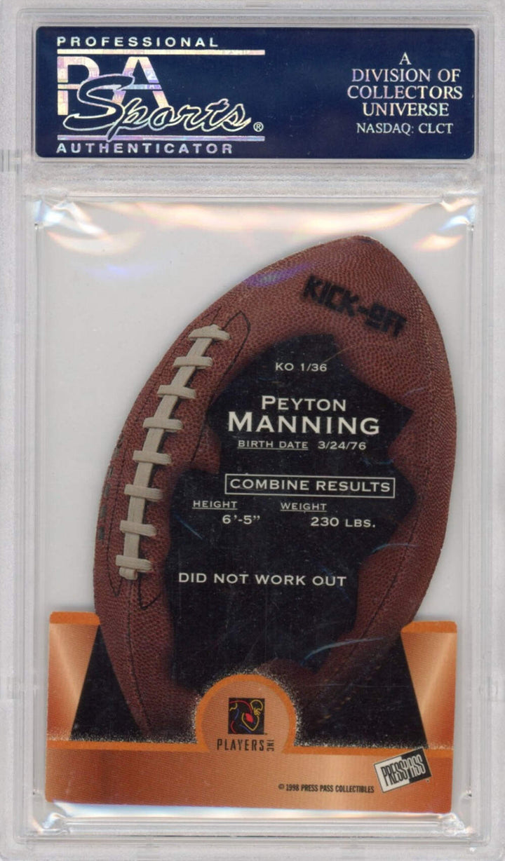 Graded 1998 Press Pass Peyton Manning #KO1 Kick Off Rookie Football Card PSA 10