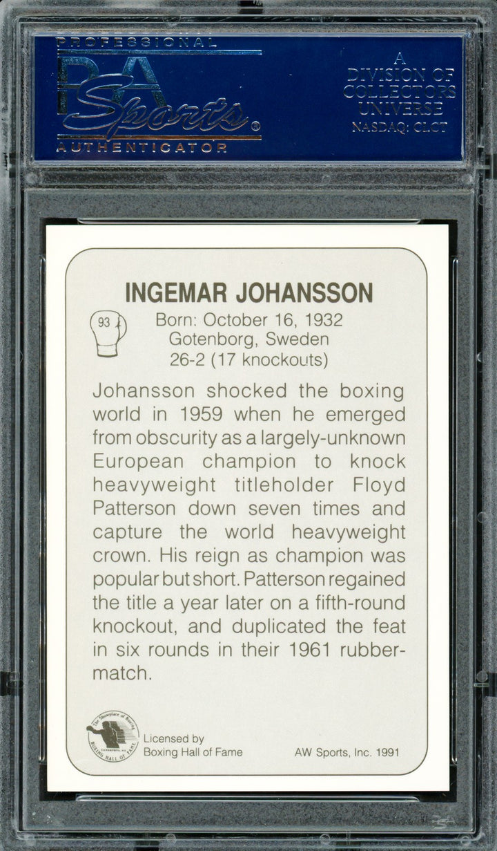 Ingemar Johansson Autographed Signed 1991 AW Sports Card #93 PSA/DNA #83314026