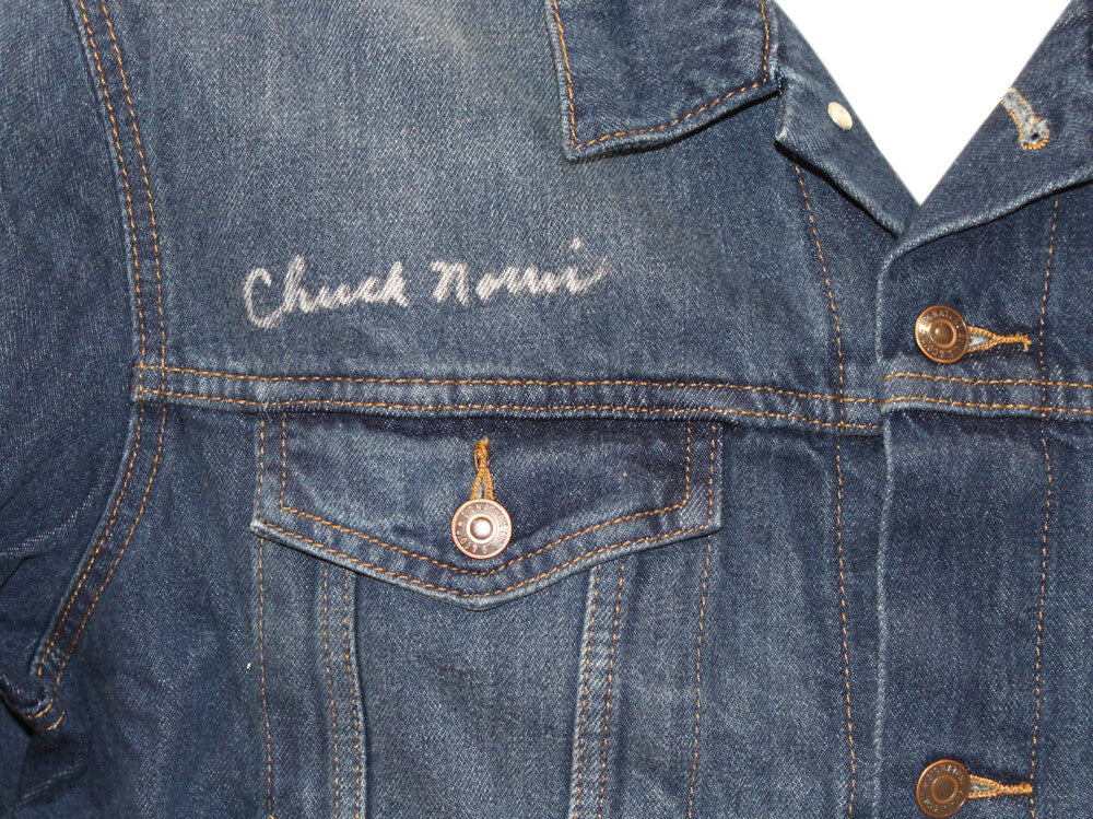 Chuck Norris Autographed/Signed Texas Ranger Levi Size XL Blue Jacket JSA 39584
