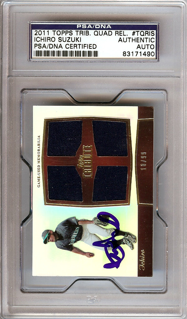 Ichiro Suzuki Auto 2011 Topps Tribute Quad Relic Card TQRIS Mariners PSA/DNA