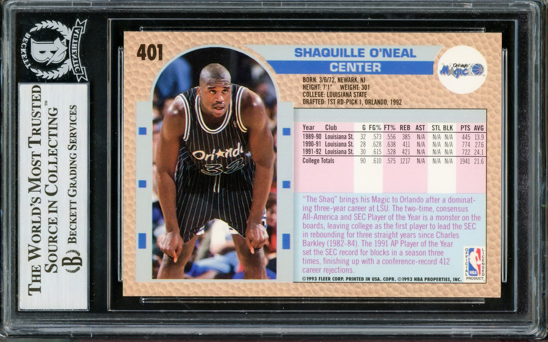Shaquille Shaq O'Neal Signed 1992-93 Fleer RC 401 Magic Thick Sig Beckett