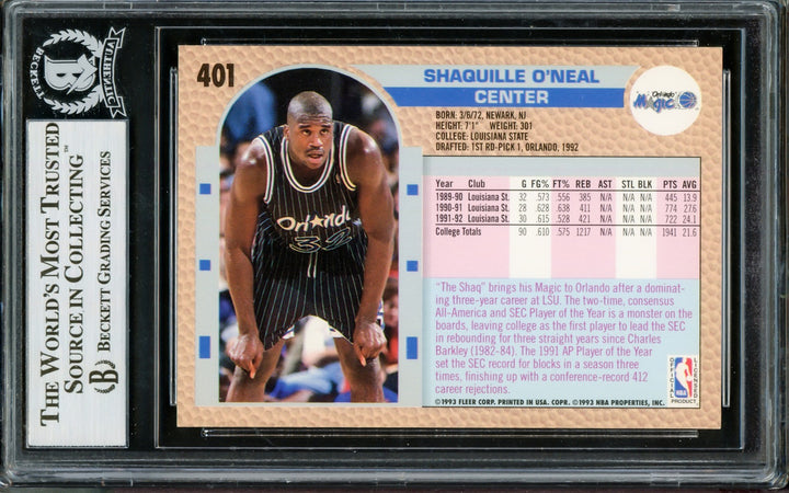Shaquille Shaq O'Neal Signed 1992-93 Fleer RC 401 Magic Thick Sig Beckett