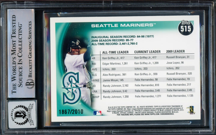Ken Griffey Jr. Ichiro Suzuki Signed 2010 Topps Gold Card 515 Sig 10 Gold #/2010