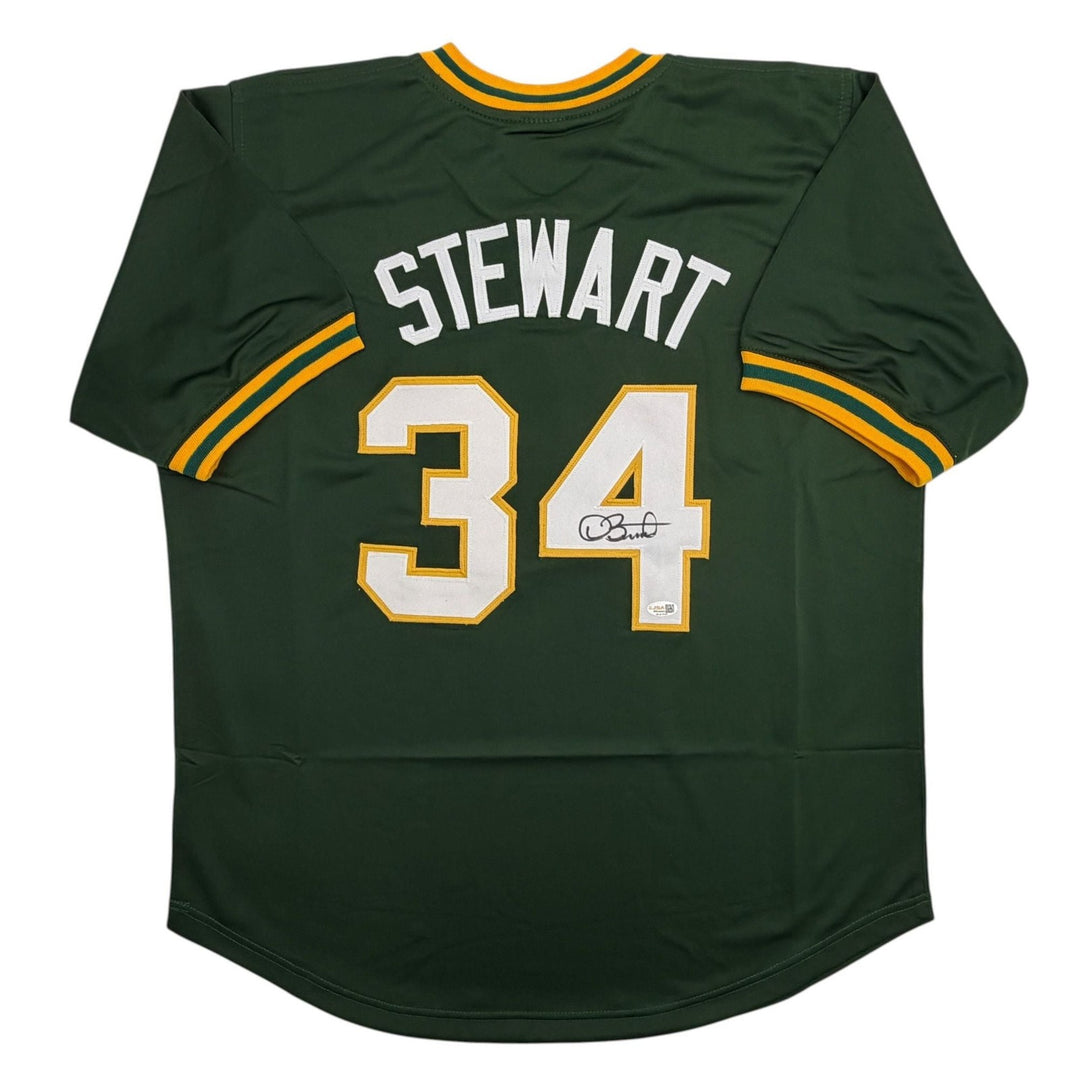 Autographed/Signed Dave Stewart Oakland Green Baseball Jersey JSA COA