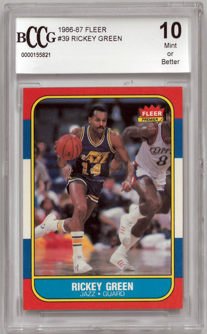 Rickey Green 1986-87 Fleer Rookie Card (RC) #39- BCCG Graded 10 Mint or Better