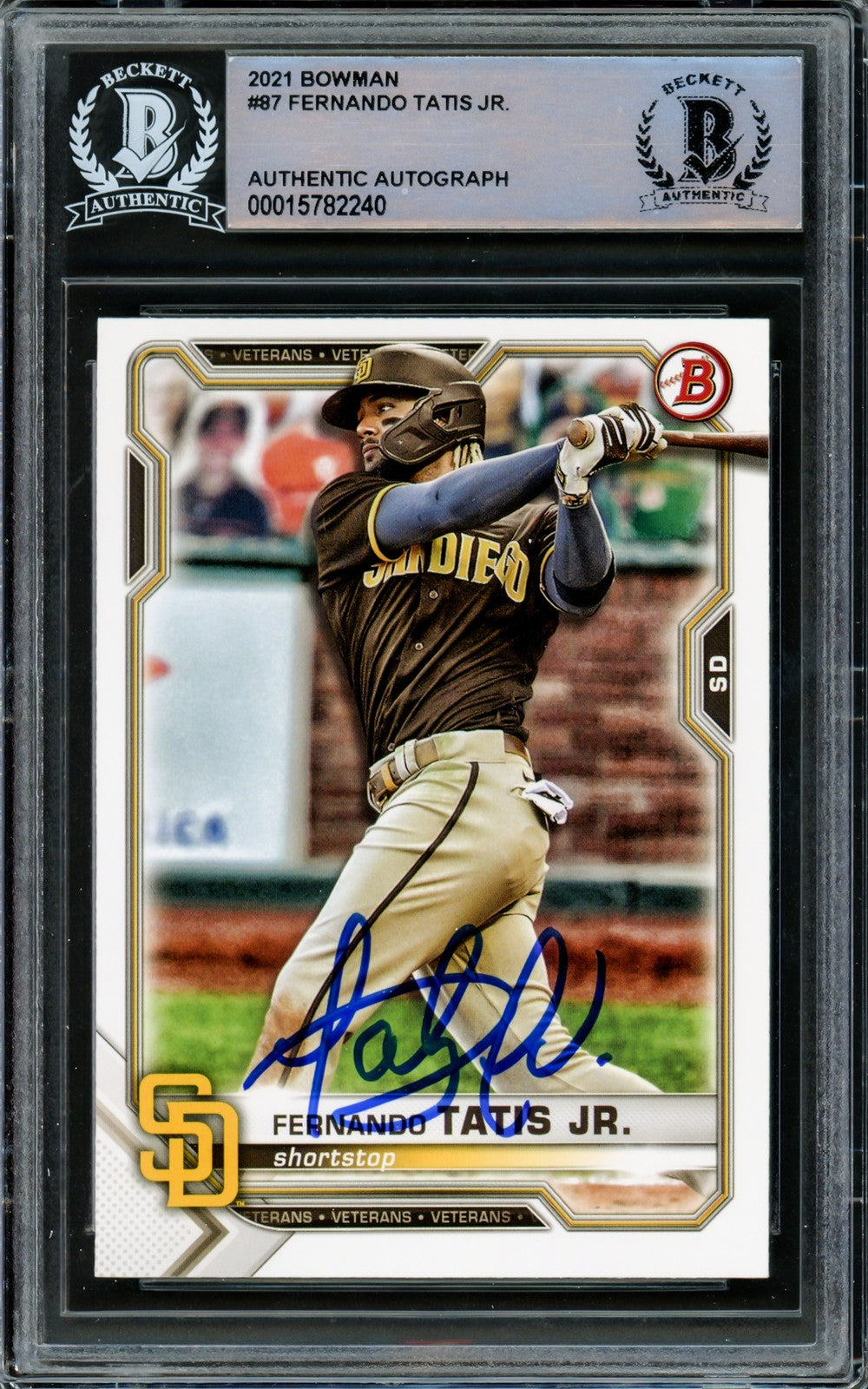 Fernando Tatis Jr. Signed 2021 Bowman Card #87 San Diego Padres Beckett