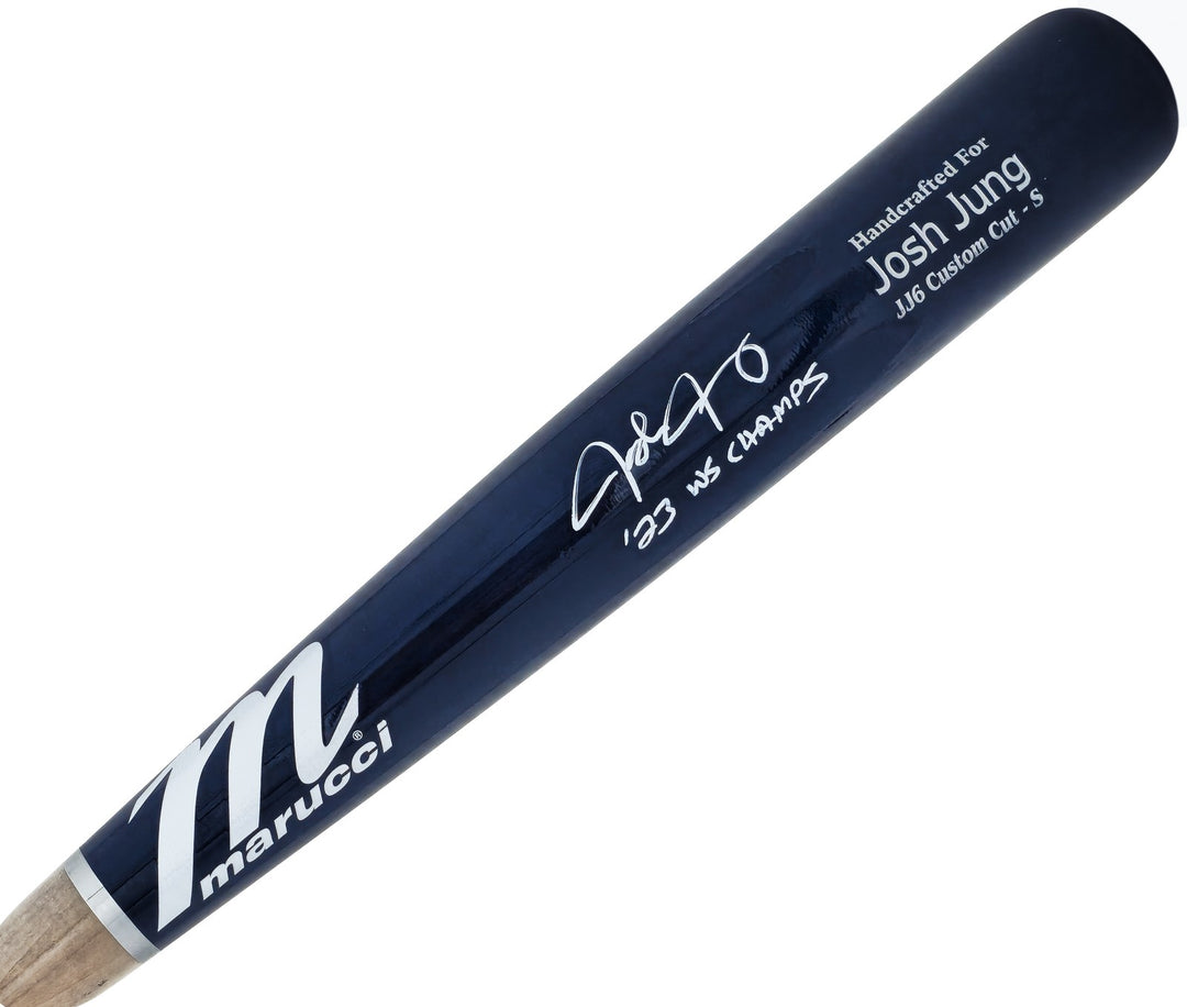 Josh Jung Auto Navy/Grey Marucci Player Model Bat Rangers "23 WS Champs" Beckett