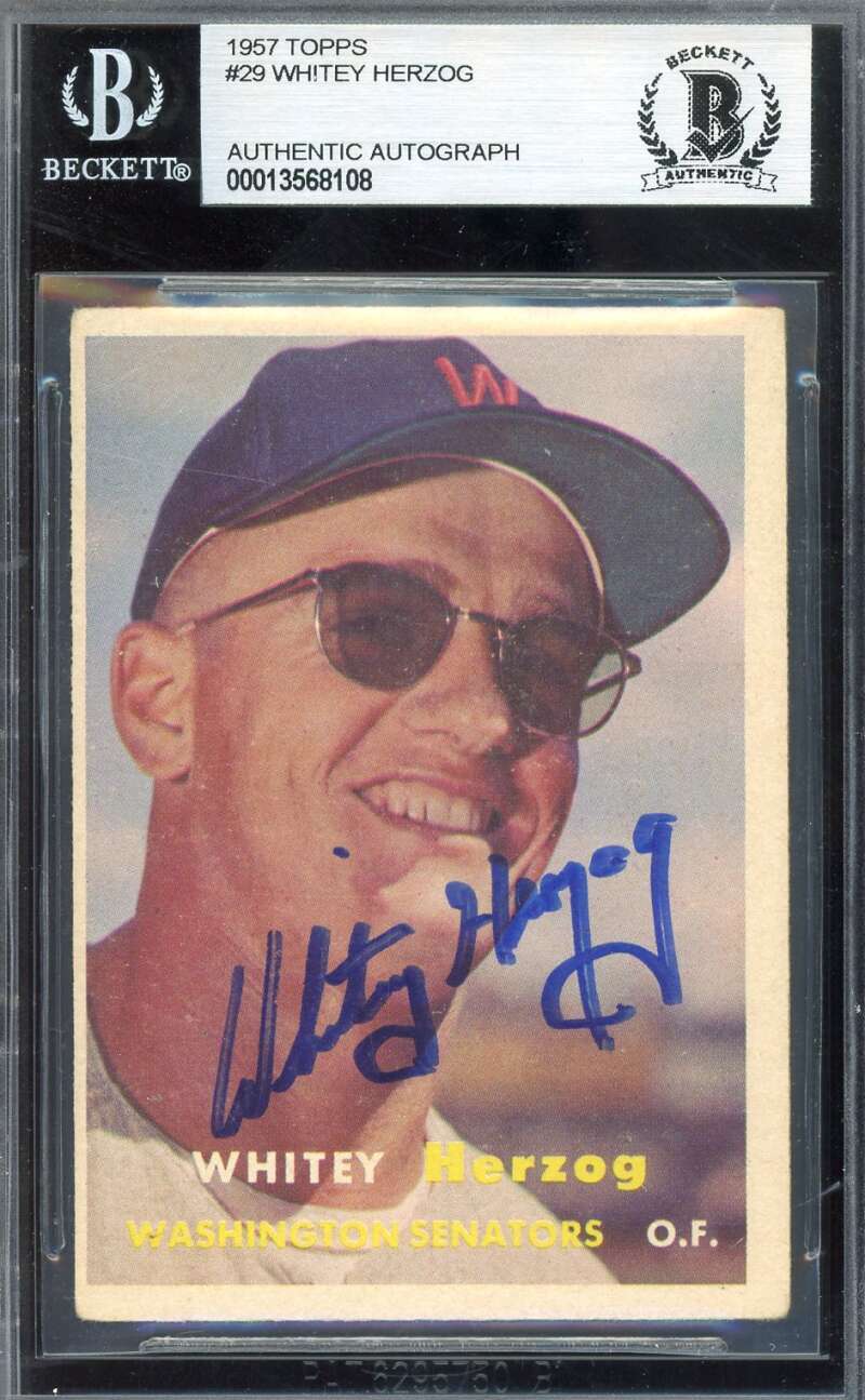Whitey Herzog Beckett BAS Signed 1957 Topps Rookie Autograph