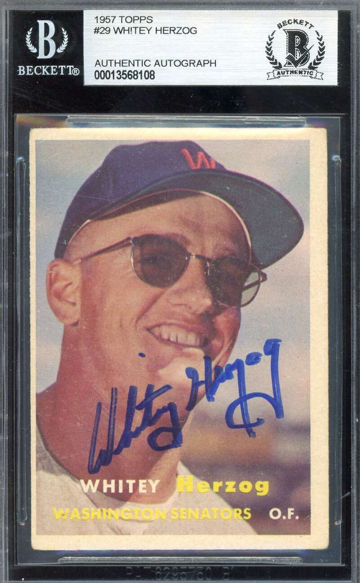 Whitey Herzog Beckett BAS Signed 1957 Topps Rookie Autograph