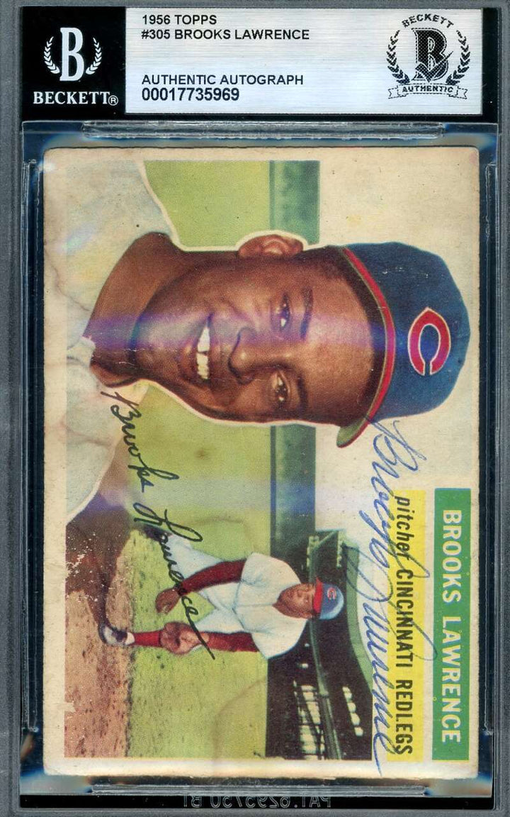 Brooks Lawrence Beckett BAS Signed 1956 Topps Rookie Autograph