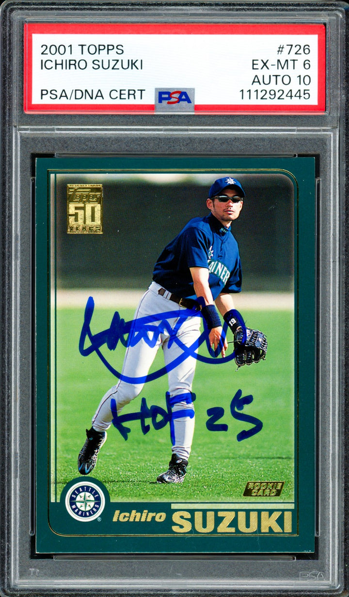 Ichiro Suzuki Auto 2001 Topps RC 726 Mariners PSA 6 Sig 10 HOF 25 PSA/DNA 292445