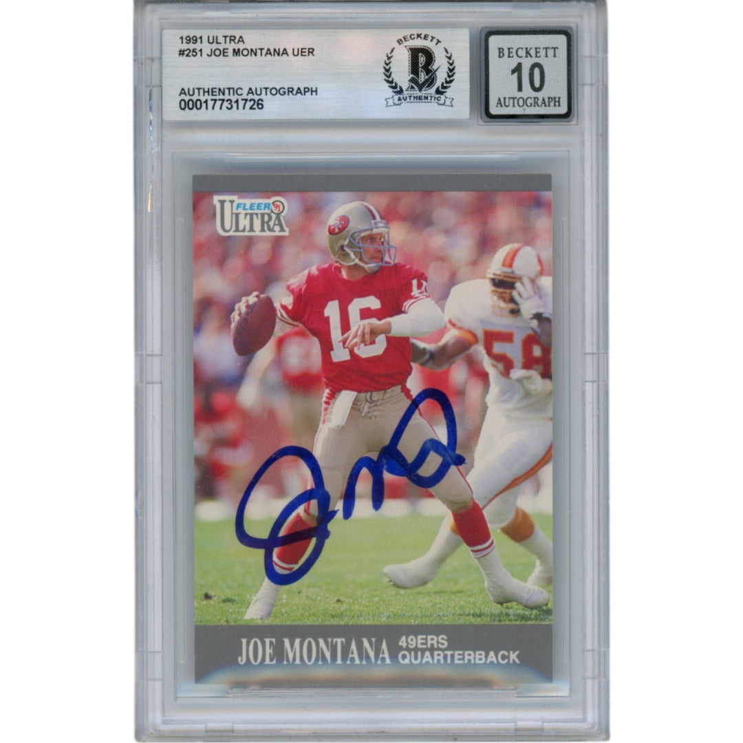 Joe Montana Autographed 1991 Fleer Ultra #251 Slab Trading Card Beckett 49905