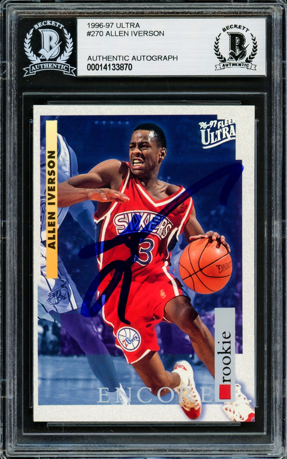 Allen Iverson Signed 1996-97 Fleer Ultra RC 270 76ers Beckett #14133870