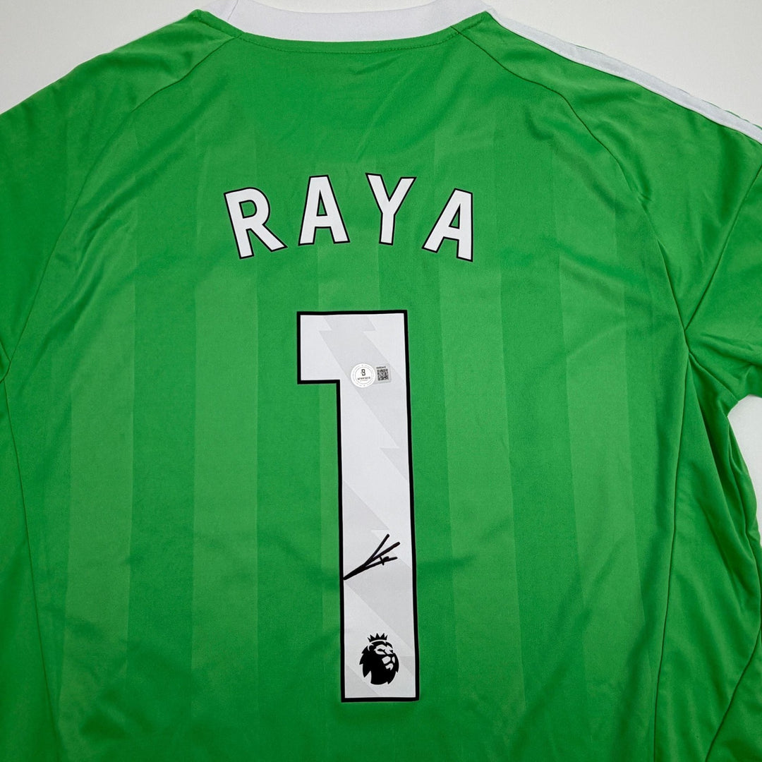 Autographed/Signed David Raya Arsenal Green Soccer Jersey Beckett BAS COA