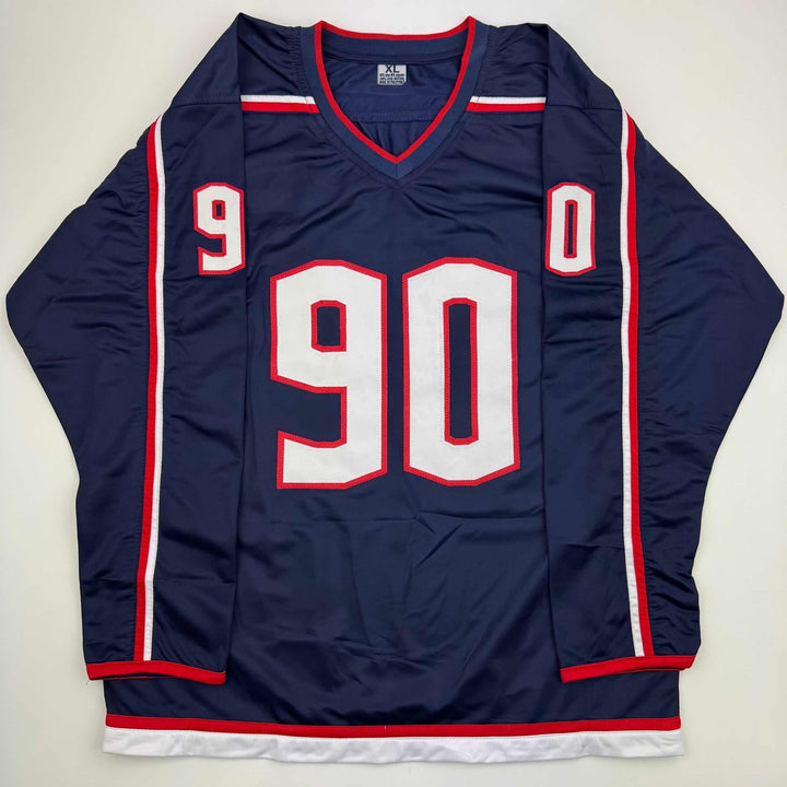 Autographed/Signed Elvis Merzlikins Columbus Blue Jersey Beckett BAS COA