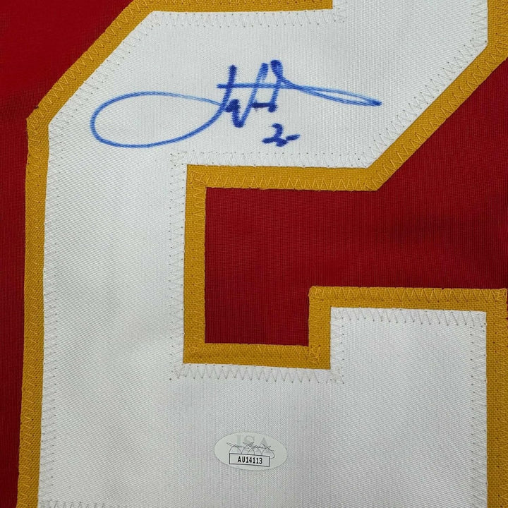 Framed Autographed/Signed Joe Nieuwendyk 35x39 Calgary Red Jersey JSA COA