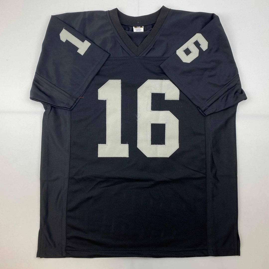 Facsimile Autographed Jim Plunkett Oakland Las Vegas Black Jersey Men XL