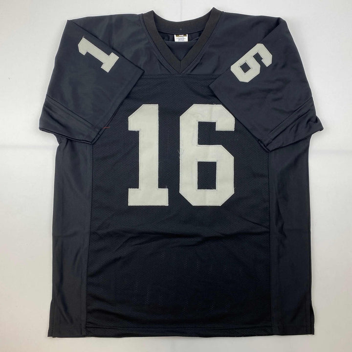 Facsimile Autographed Jim Plunkett Oakland Las Vegas Black Jersey Men XL
