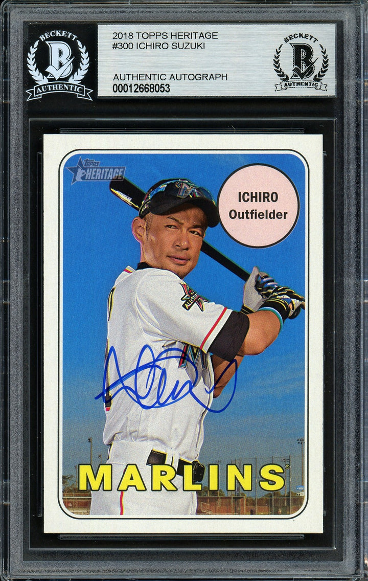 Ichiro Suzuki Signed 2018 Topps Heritage Card 300 Marlins Beckett #12668053
