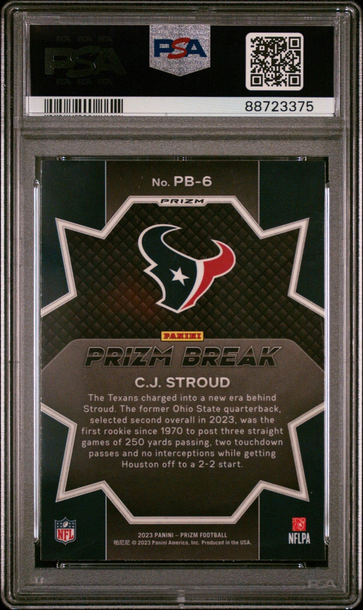Graded 2023 Prizm CJ Stroud #PB6 Prizm Break Green Wave RC Football Card PSA 10
