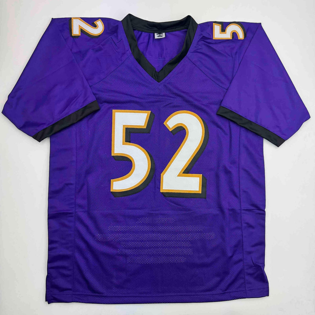 Autographed/Signed Ray Lewis Baltimore Purple Stat Football Jersey Beckett COA