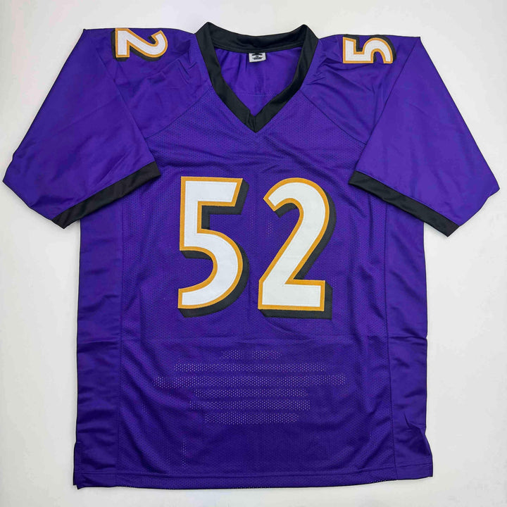 Autographed/Signed Ray Lewis Baltimore Purple Stat Football Jersey Beckett COA