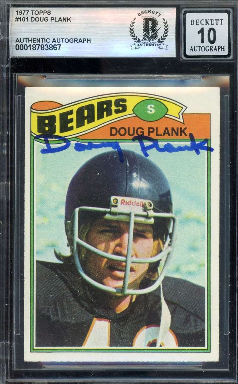 Doug Plank Gem Mint 10 Beckett BAS Signed 1977 Topps Rookie Autograph Bears