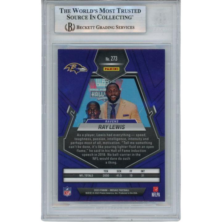 Ray Lewis Autographed 2023 Mosiac Hall of Fame #273 Trading Card Beckett 52978