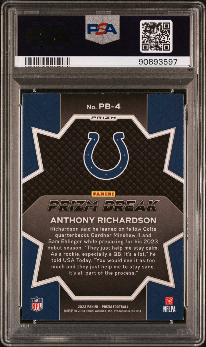 Graded 2023 Panini Prizm Anthony Richardson #PB4 No Huddle Football Card PSA 10