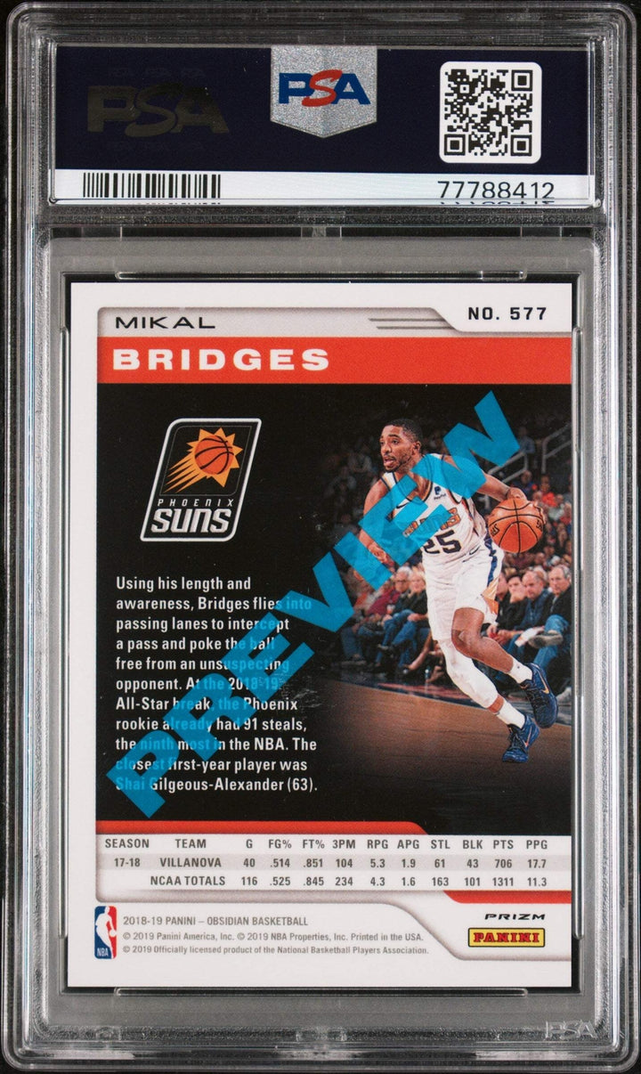 Graded 2018 Panini Chronicles Mikal Bridges #577 Rookie Basketball Card PSA 10
