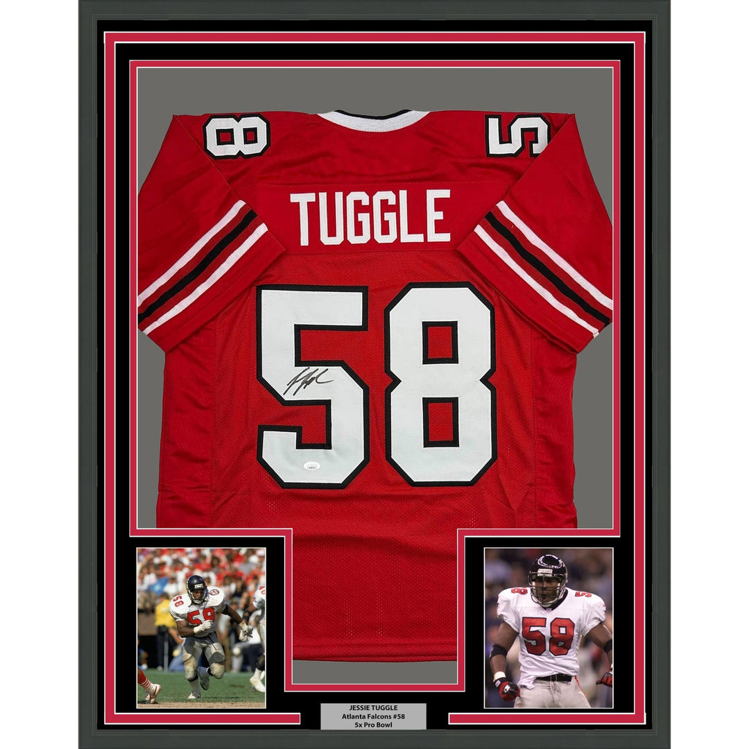 Framed Autographed/Signed Jessie Tuggle 35x39 Atlanta Red Jersey JSA COA