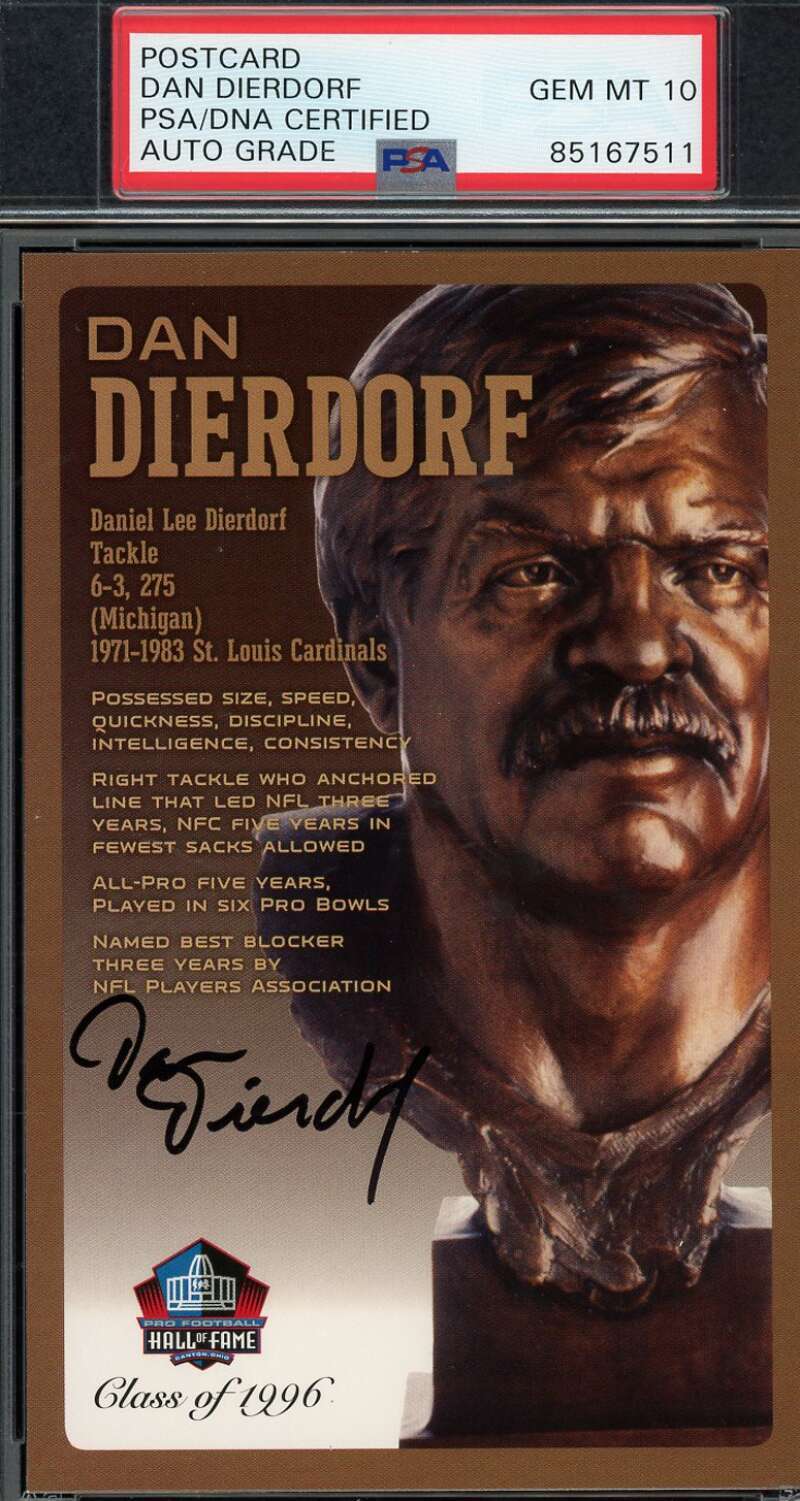 Dan Dierdorf Gem Mint 10 PSA DNA Signed HoF Bronze Bust Postcard /150 Autog