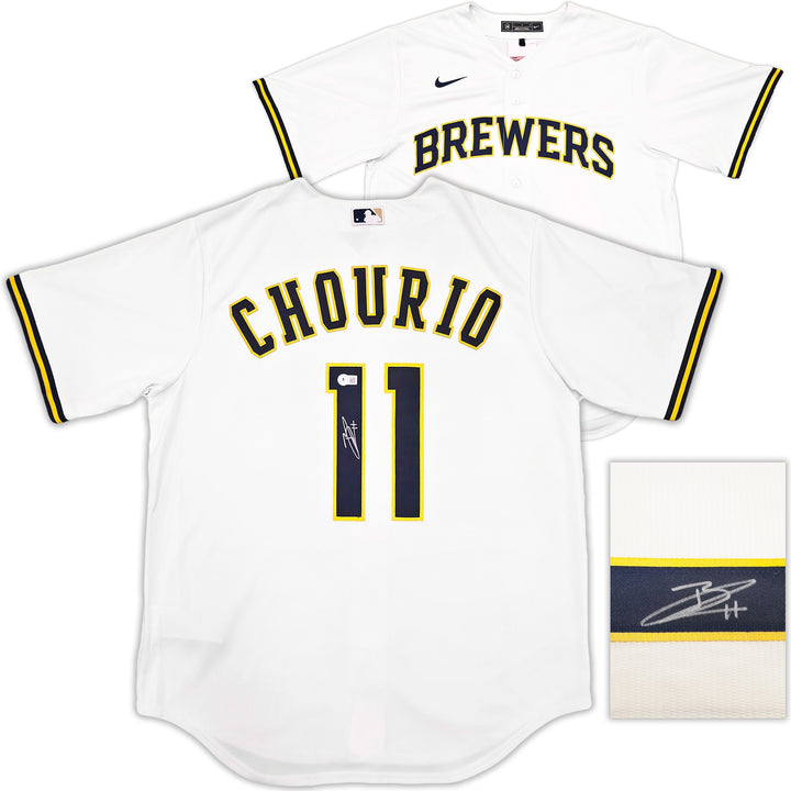 Milwaukee Brewers Jackson Chourio Auto Signed Cream Nike Jersey Size L Beckett