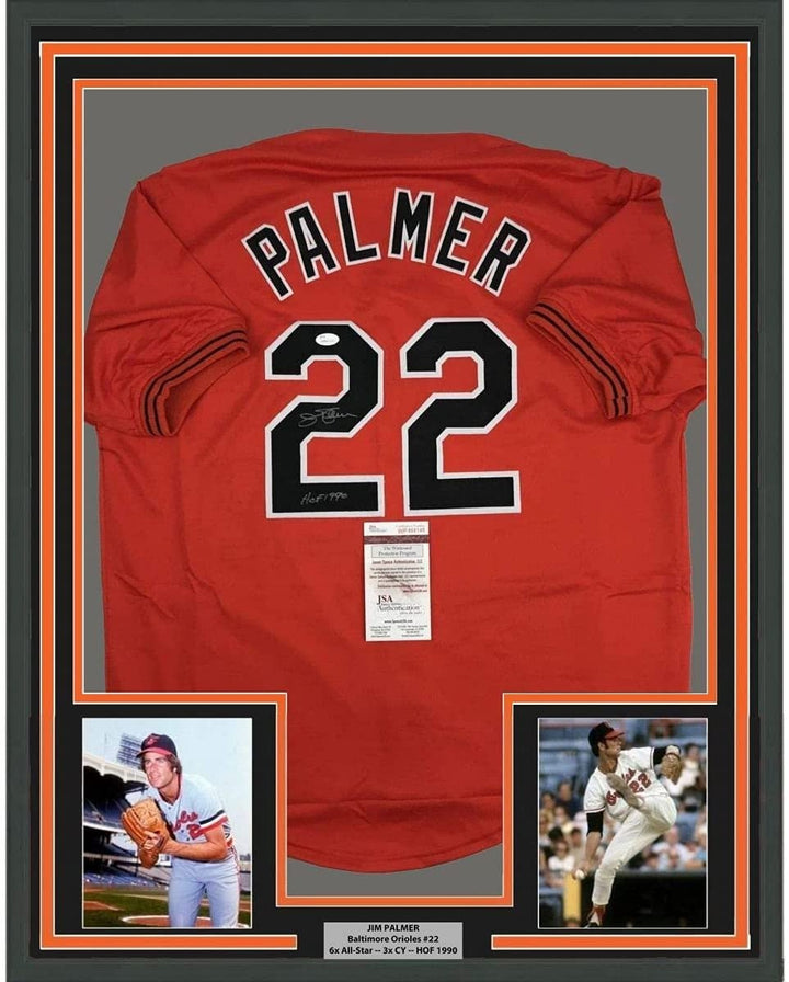 FRAMED Signed JIM PALMER 35x39 Baltimore Orange Jersey JSA COA Auto