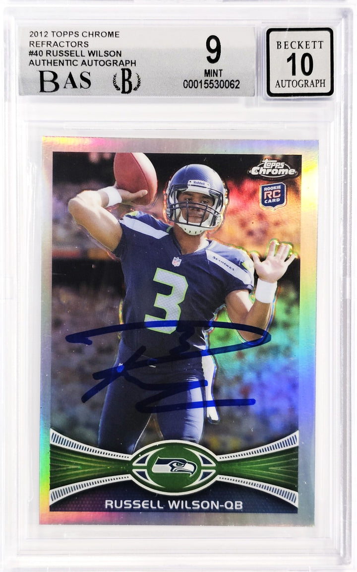 Russell Wilson Signed 2012 Topps Chrome Refractor RC 40 BGS 9 Sig 10 Beckett