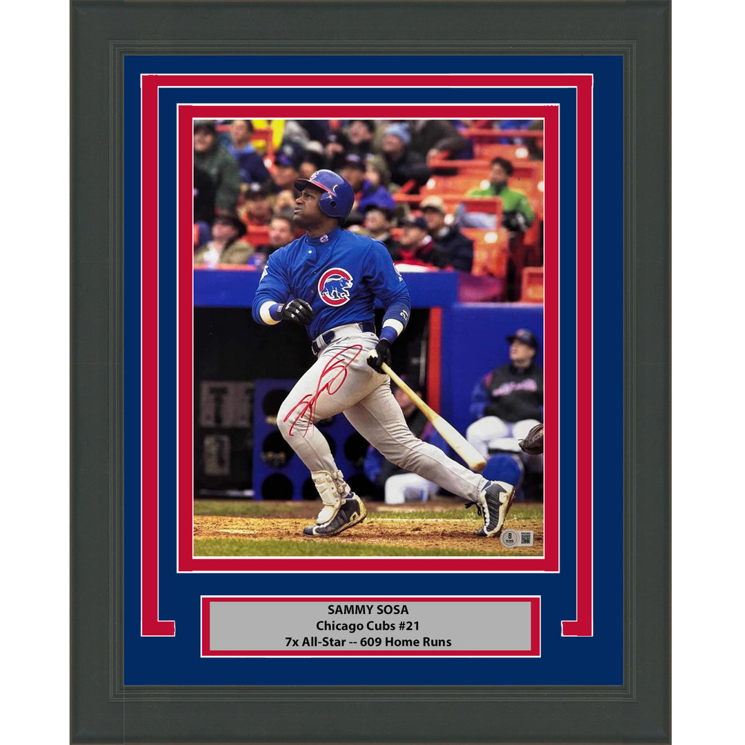 Framed Autographed/Signed Sammy Sosa Chicago Cubs 11x14 Photo Beckett BAS COA