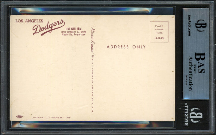 Jim Gilliam Auto Signed 1959 Mirro-Krome Postcard Dodgers (Damaged Sig) Beckett