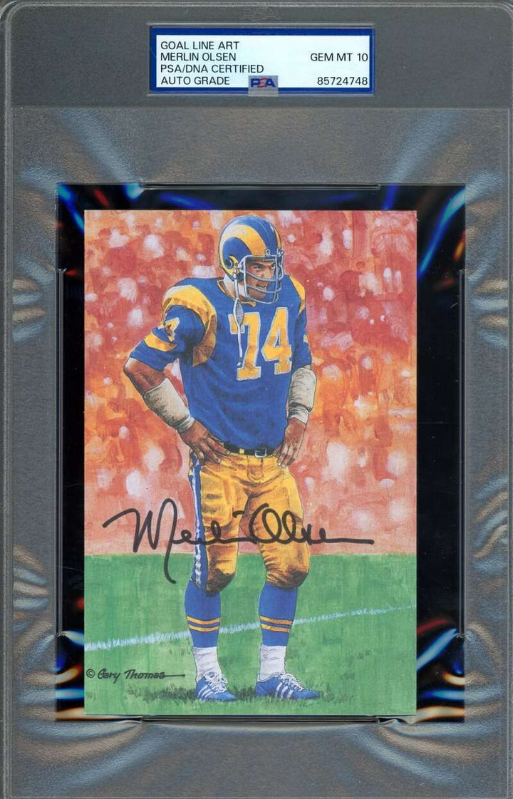 Merlin Olsen Gem Mint 10 PSA DNA Signed Goal Line Art Card GLAC Autograph