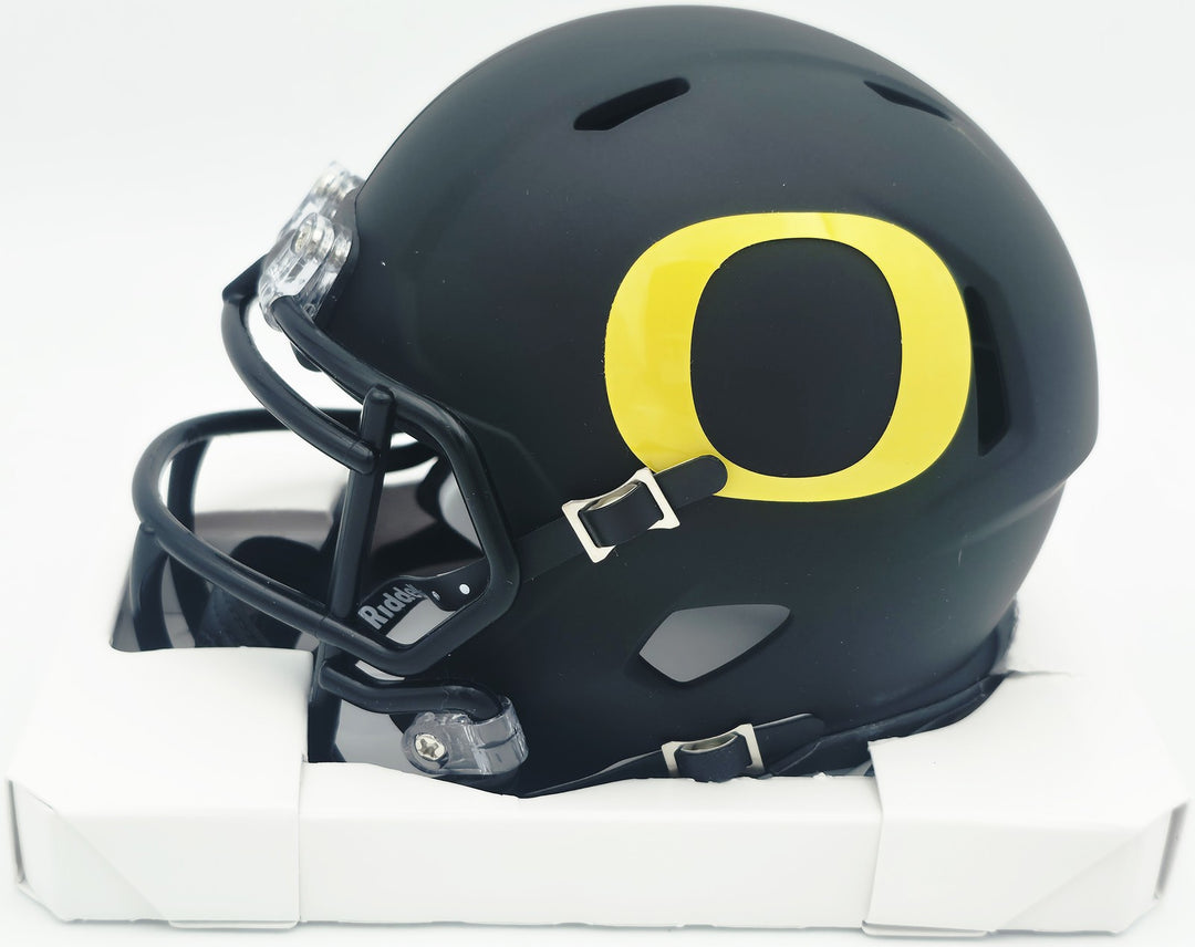 Tez Johnson Auto Oregon Ducks Matte Black Speed Mini Helmet (Smudge) JSA Witness