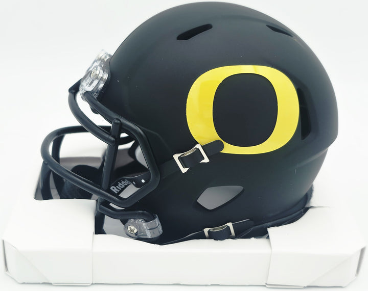 Tez Johnson Auto Oregon Ducks Matte Black Speed Mini Helmet (Smudge) JSA Witness