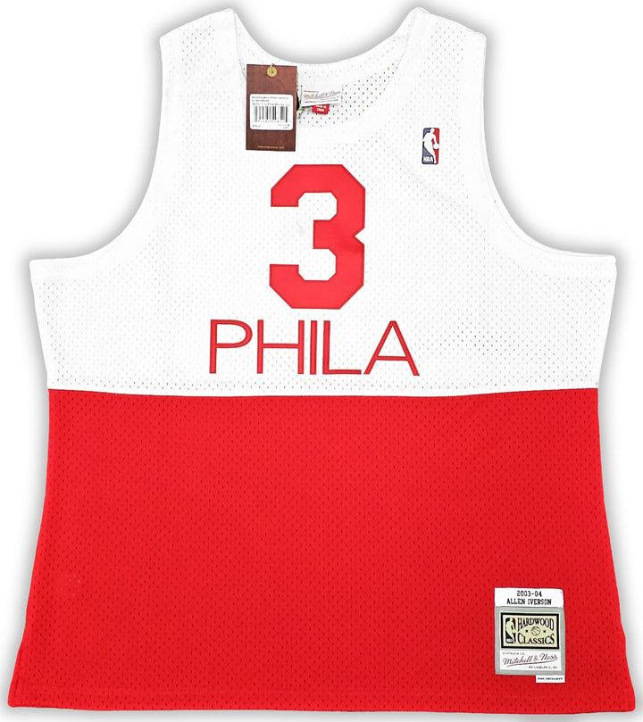 76ers Allen Iverson Auto White Red Auth Mitchell Ness 03 Swingman Jersey 2X BAS
