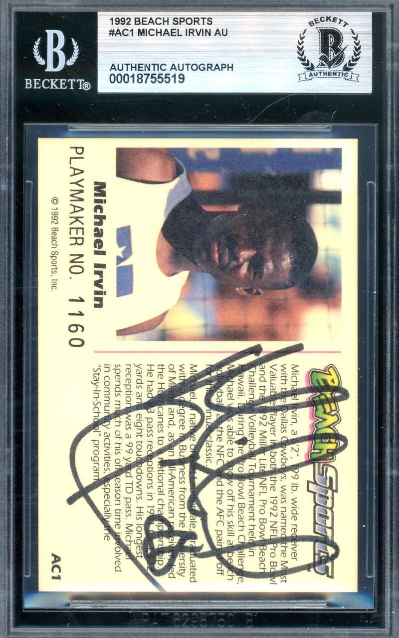 Michael Irvin Beckett BAS Signed 1992 Beach Sports Autograph Cowboys
