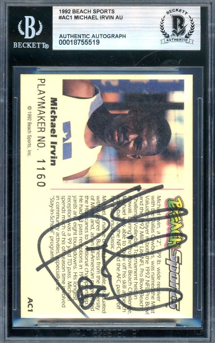 Michael Irvin Beckett BAS Signed 1992 Beach Sports Autograph Cowboys